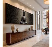 XINBAO Tableau Bouddha long et étroit, impression sur toile ou affiche, décoration murale bouddhiste horizontale grand format pour salon, bureau ou couloir (40 x 120 cm/cadre intérieur)