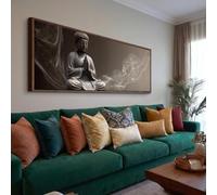 XINBAO Tableau bouddhique horizontal sur toile, impression murale longue et étroite, art de Bouddha encadré, grande œuvre d'art pour couloir, bureau ou décoration intérieure (60 x 180 cm/sans cadre)