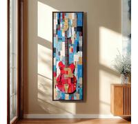 XINBAO Tableau de guitare rouge, art musical cubiste vertical, toile représentant un instrument haut et étroit, décor coloré, impression géométrique de musicien (40 x 120 cm/sans cadre)