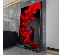 XINBAO Tableau Femme Rouge, Toile abstraite en mouvement, Art mural de danse moderne, Toile à draperie rouge, Décoration intérieure contemporaine (70x130cm/Sans cadre)