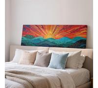 XINBAO Tableau mosaïque coloré au coucher du soleil, grande toile panoramique encadrée, paysage carrelé pour chambre à coucher, décoration murale bohème pour salon (70 x 210 cm/cadre intérieur)