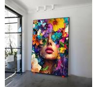 XINBAO Tableau mural avec fleurs, femme, peinture, tête de fleur, toile, tête de rose, imprimés pour patio, 80 x 120 cm, sans cadre