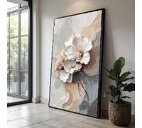 XINBAO Tableau mural sur toile à motifs floraux blancs, texture abstraite neutre, décoration intérieure, décoration murale nature, affiches et impressions prêtes à accrocher (80 x 140 cm/sans cadre)
