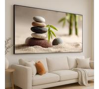 XINBAO Tableau mural sur toile Zen Stone Stack, Sérénité du bambou et du sable, Décoration intérieure, Toile d'équilibre tranquille, Peinture décorative murale (80x140cm/cadre intérieur)
