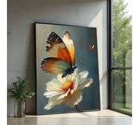 XINBAO Tableau papillon sur fleur blanche, toile décorative animaux, toile botanique florale, décoration ailée colorée, mur de maison (30 x 40 cm/cadre intérieur)