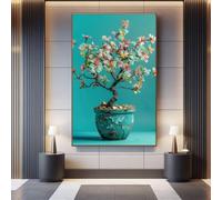 XINBAO Tableau sur toile Arbre à argent, Bonsaï, Arbre de Vie, Décoration murale nature, Décoration rustique, Peinture unique (40 x 60 cm/Cadre intérieur)