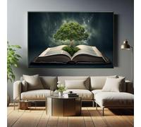 XINBAO Tableau sur toile « Arbre de Vie », impression sur le thème de la connaissance, arbre de la sagesse et de la croissance, décoration spirituelle pour bibliothèque (60 x 80 cm/cadre intérieur)