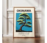 XINBAO Tableau sur toile Bonsaï Orange Okinawa, impression de voyage inspirée du Japon, voyage à Ryukyu, affiche du cap chaud Hedo, arbre Gajumaru (50x75cm/cadre intérieur)