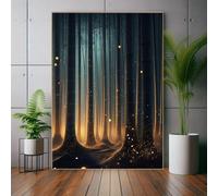 XINBAO Tableau sur toile Forêt, Impression Arbre de Vie Fantastique, Peinture Nature Nuit de Lucioles, Décoration Botanique Zen, Impression Nature Bohème (80x110cm/cadre intérieur)
