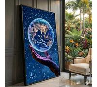 XINBAO Tableau sur toile « La Terre dans la main », impression globe terrestre, peinture de la galaxie, décoration murale cosmique, œuvre d'art pour la maison (40 x 70 cm/sans cadre)