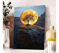 XINBAO Tableau sur toile représentant la lune jaune et l'arbre de vie, affiches et impressions d'art, décoration sur toile, 70 x 100 cm, avec cadre