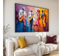 XINBAO Tableau sur toile représentant un groupe de jazz, des instruments de musique colorés, une œuvre d'art abstraite de musicien, décoration intérieure, prêt à accrocher (60 x 80 cm/sans cadre)