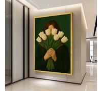XINBAO Tableau sur toile représentant un portrait de fleur blanche - Art mural minimaliste - Décoration murale florale élégante, Peintures murales sur toile (40x60cm/cadre intérieur)