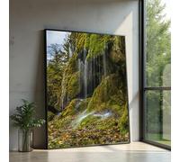 XINBAO Tableau sur toile représentant une cascade recouverte de mousse, un ruisseau, un paysage forestier, une scène printanière, une décoration intérieure végétale, affiche (50 x 75 cm, sans cadre)