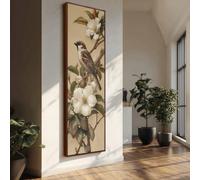 XINBAO Tableau vertical sur toile représentant un oiseau - Panneau d'arbre - Peinture abstraite moderne d'oiseau, haute et étroite - Œuvre d'art animalière sur toile (55 x 110 cm/sans cadre)