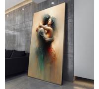 XINBAO Toile abstraite « Étreinte romantique », tableau représentant un couple amoureux, peinture impressionniste, décoration intérieure, art moderne sur les relations (21 x 30 cm/cadre intérieur)