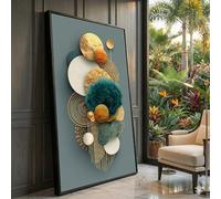 XINBAO Toile abstraite florale, art mural texturé or 3D, images à motifs de cercles géométriques, décoration intérieure, impression sur toile contemporaine (80 x 140 cm/cadre intérieur)