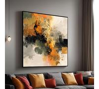 XINBAO Toile abstraite or et orange, art mural géométrique moderne, design contemporain en techniques mixtes, grand tableau décoratif (20x20cm/cadre intérieur)