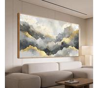 XINBAO Toile abstraite représentant un nuage gris doré, décoration murale de grande taille pour chambre à coucher (30 x 60 cm, cadre intérieur)