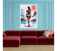 XINBAO Toile abstraite silhouette de femme, art de mode coloré, décoration murale figurative, peinture de paysage tropical, décoration intérieure (21 x 30 cm/sans cadre)