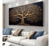 XINBAO Toile Arbre de vie, peinture noire dorée, décoration murale pour salon, chambre à coucher, affiches et impressions contemporaines, 50 x 100 cm, sans cadre