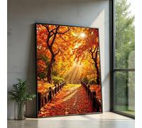 XINBAO Toile « Chemin d'automne doré », Promenade ensoleillée en forêt, Peinture de feuillage d'automne, Décoration de paysage naturel, Décoration saisonnière (50 x 75 cm/Sans cadre)
