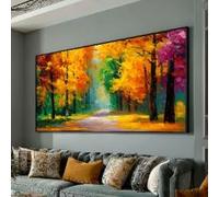 XINBAO Toile Chemin forestier d'automne, Arbres d'automne colorés, Décoration murale à l'huile, Paysage naturel, Prête à accrocher (60x120cm/Sans cadre)