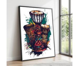 XINBAO Toile de tambours africains colorés, art ethnique et tribal des percussions, décoration murale d'instruments de musique, tableau de décoration intérieure bohème (60x90cm/sans cadre)
