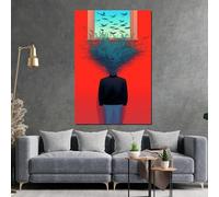 XINBAO Toile « Éclosion d'esprit surréaliste », motif de feuilles, affiche surréaliste, décoration murale, décoration rouge, tableau mural sur toile (60 x 80 cm avec cadre intérieur)