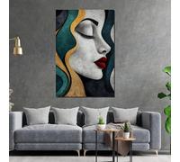 XINBAO Toile élégante représentant une femme, art doré et turquoise, design mural sur toile, silhouette féminine, portrait texturé, affiche (21 x 30 cm/cadre intérieur)