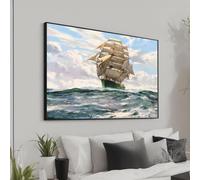 XINBAO Toile imprimée représentant un voilier - Voiles et vagues - Décoration murale maritime - Affiche et peinture sur le thème de la mer déchaînée (30 x 40 cm/cadre intérieur)