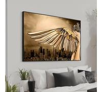 XINBAO Toile imprimée « Veille dorée sur la ville » - Ailes éthérées au-dessus d’un paysage urbain - Art pour la décoration moderne : affiches et tableaux (30 x 40 cm/cadre intérieur)