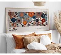 XINBAO Toile murale florale inspirée de Yayoi Kusama - Impression botanique. Décoration de lit horizontale, tableau étroit (90 x 180 cm avec cadre intérieur).