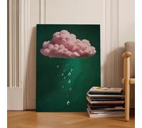 XINBAO Toile « Nuage doux et rêveur », pierres précieuses vertes et roses - Esthétique de la peinture sur toile, décoration murale, affiche murale 50 x 70 cm avec cadre