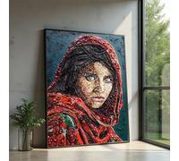XINBAO Toile portrait perlée, art mural ethnique féminin, toile technique mixte, décoration intérieure, tableau et peinture d'art populaire (50 x 75 cm/cadre intérieur)