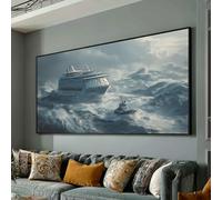 XINBAO Toile représentant des vagues déchaînées, un paquebot de croisière et un remorqueur, une aventure en mer, un paysage marin, une décoration nautique pour la maison (20 x 40 cm/cadre intérieur)