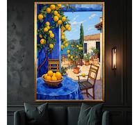 XINBAO Toiles imprimées « Citronnier méditerranéen » : Décoration murale sur toile « Terrasse côtière », tableau sur toile (60 x 90 cm/sans cadre)