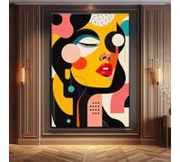 XINBAO Visage de femme abstrait cubiste, dessin féminin sur toile, peinture de visage, décor surréaliste coloré, art géométrique moderne (70 x 100 cm/sans cadre)