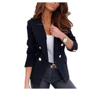 XinCDD Dames printemps et automne manches longues slim double boutonnage couleur unie col montant petit costume veste décontractée blazer (Noir, S)