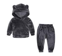 XinCDD Ensemble Vêtements pour Enfants en Bas Âge Pull en Velours Solide et Pantalon - 2 Pièces, Costume d'Hiver pour Filles et Garçons (Gris, 9-12 mois)