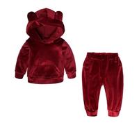 XinCDD Ensemble Vêtements pour Enfants en Bas Âge Pull en Velours Solide et Pantalon - 2 Pièces, Costume d'Hiver pour Filles et Garçons (Rouge, 2-3 ans)