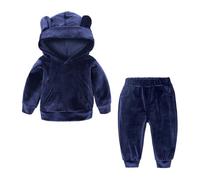 XinCDD Ensemble Vêtements pour Enfants en Bas Âge Pull en Velours Solide et Pantalon - 2 Pièces, Costume d'Hiver pour Filles et Garçons (Bleu, 18-24 mois)
