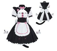 Xinchangda Anime NEKOPARA - Robe à manches courtes avec tablier blanc et couvre-chef Chocola Vanille pour Halloween, carnaval, costumade - Noir, Chocolat, M