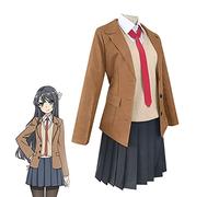 Xinchangda Costume de costumade Mai pour femmes - Tenue d'uniforme scolaire - Veste marron JK - Jupe d'uniforme JK - Ensemble complet avec cravate rouge - Costume d'anime, cosplay, Halloween, Noël