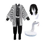 Xinchangda Iguro Obanai Costume de cosplay Shinazugawa Sanemi - Tenue de costumade - Anime japonais - Cardigan à rayures - Noir - Pantalon uniforme complet - Pour Halloween, Noël, carnaval, fête de
