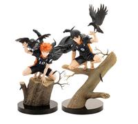 Xinchangda Lot de 2 figurines Hinata Shoyo et Tobio Kageyama accroupissées sur une souche d'arbre Haikyuu - Collection de bureau - Cadeaux pour les fans d'anime