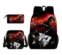 Xinchangda Misa Amane Sac à dos léger 3 pièces avec trousse à crayons et sac à bandoulière Motif dessin animé Ryuuku Sac à dos grande capacité imperméable pour adolescent étudiant, type 3, 45 x 32 x