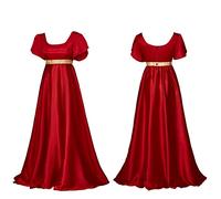 Xinchangda Robe régence pour femme - Style médiéval, vintage, victorien, taille haute, en satin - Robe longue élégante - Rouge