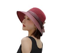 XINCHIA Chapeau de soleil à large bord pour femme - Grande fleur en maille - Chapeau melon élégant - Pour mariage, église, cocktail, thé, fête - Protection UV - Pour voyage, vacances, rouge vin, M/L