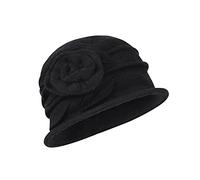 XINCHIA Chapeau en feutre de laine pour femme avec cloche et bordure florale - Chapeau Fedora vintage - Chapeau melon d'église tendance - Chapeau d'hiver avec cloche déformable - Bonnet rond doux et